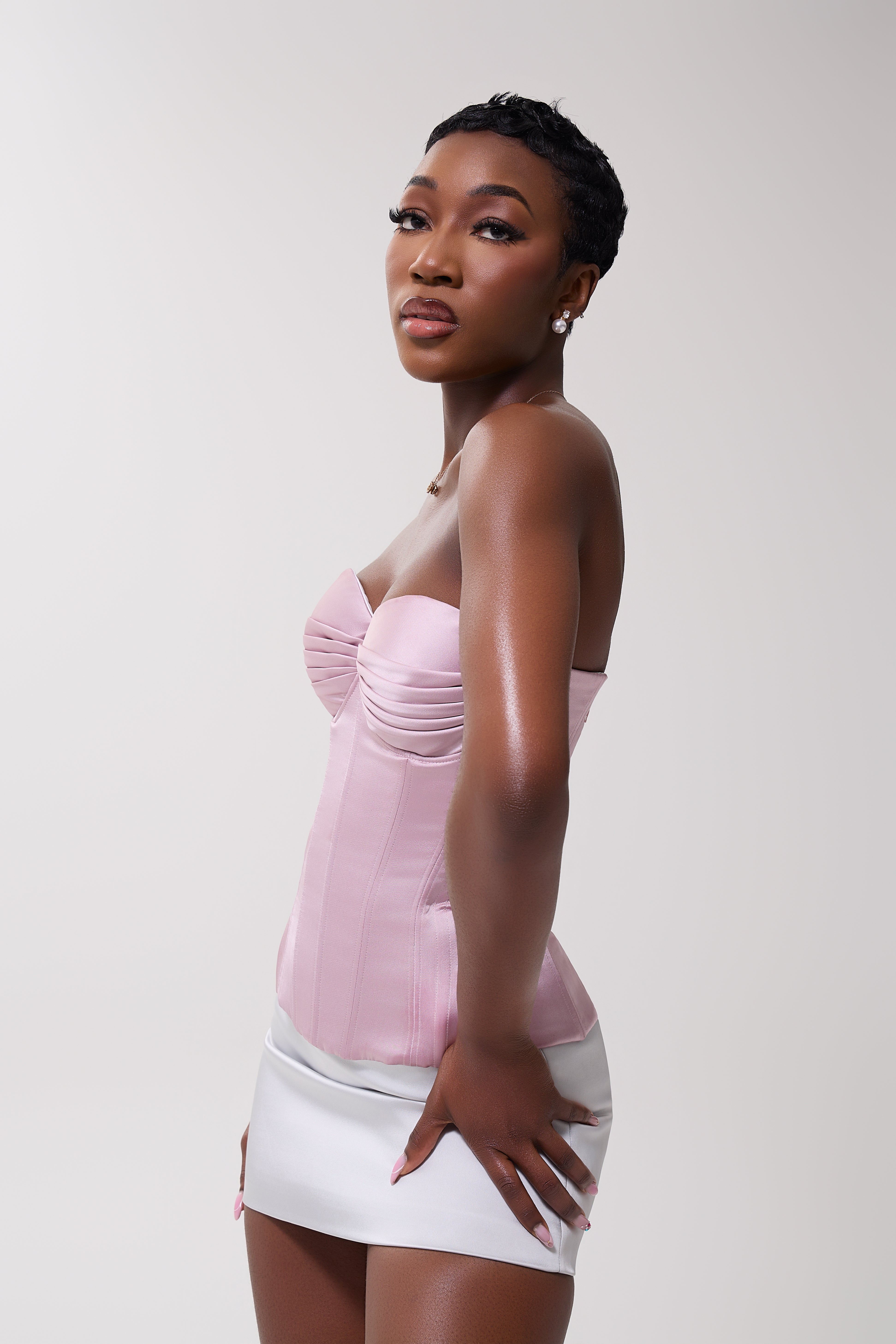 Blush Hour Corset Satin Pink Strapless Bustier Top