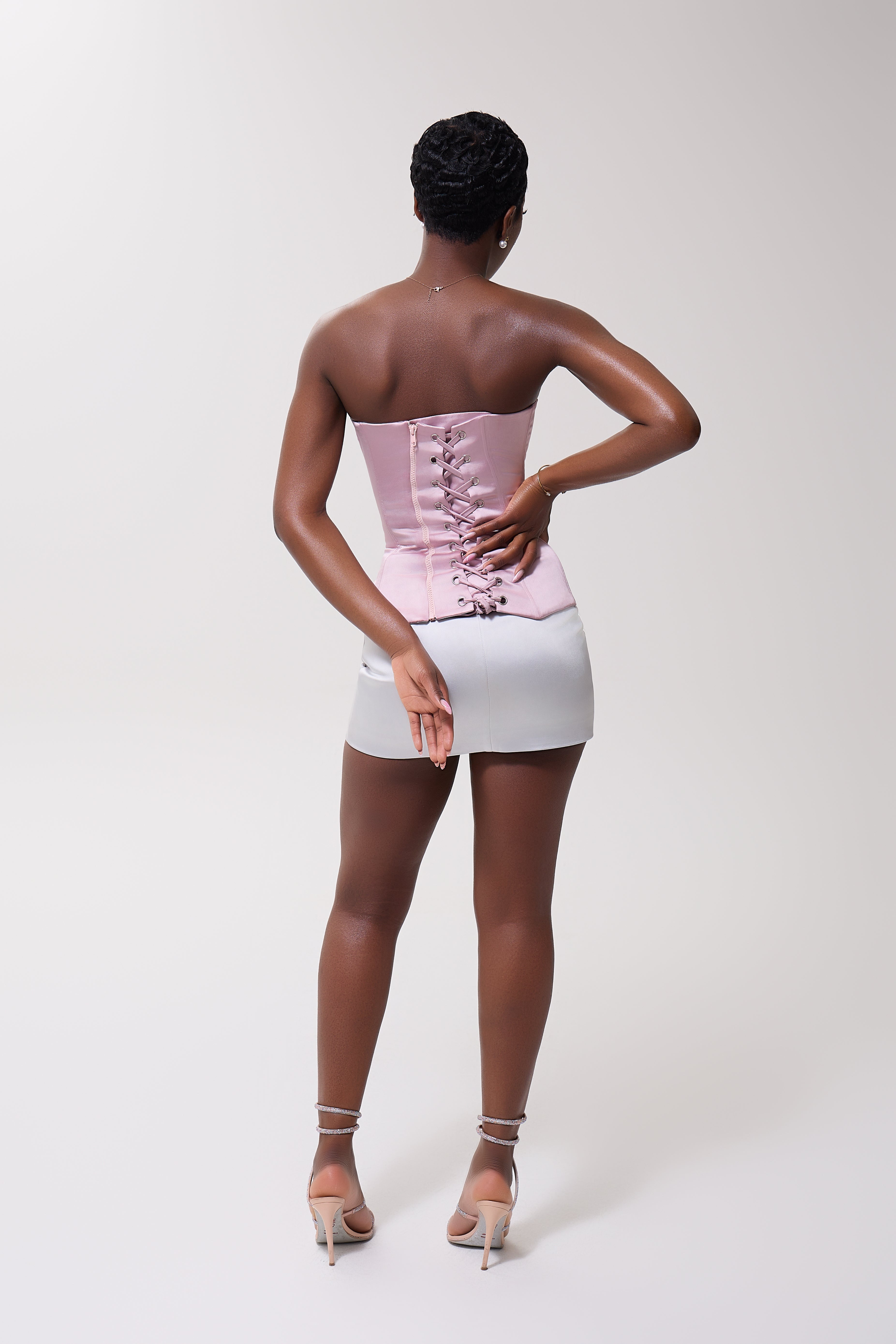 Blush Hour Corset Satin Pink Strapless Bustier Top