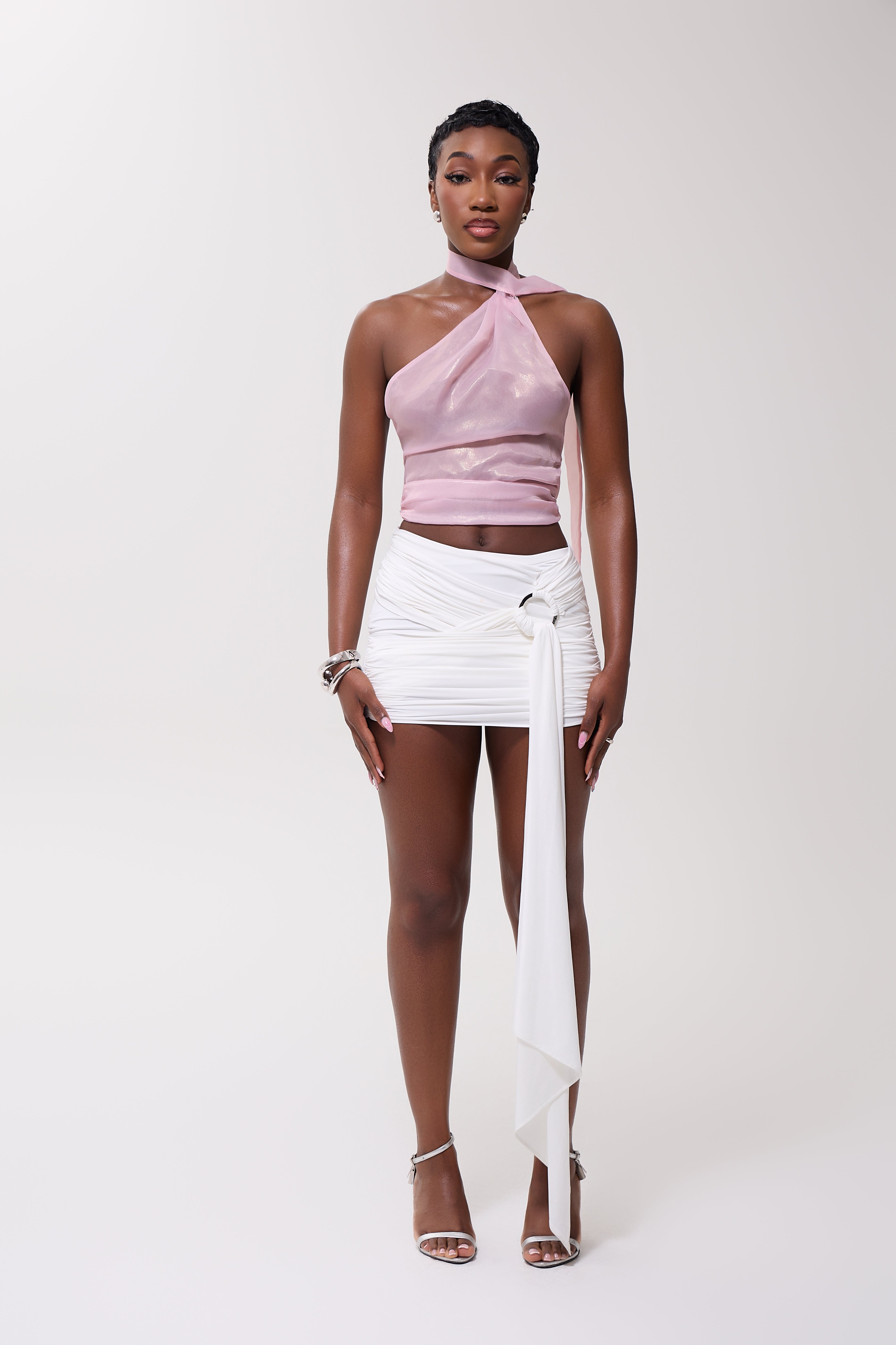 Rosé Chiffon Halter Top Sheer