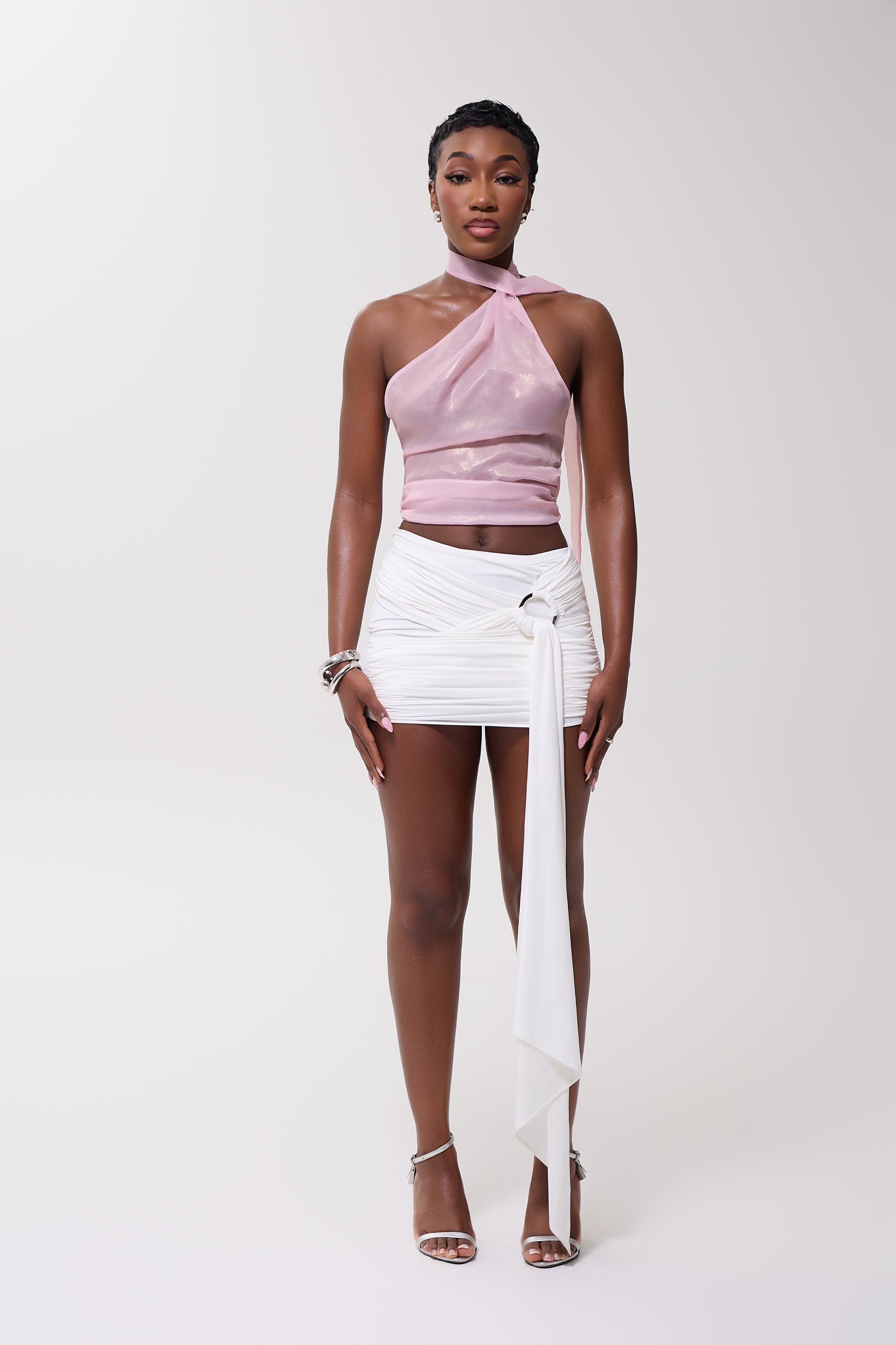 Rosé Chiffon Halter Top Sheer
